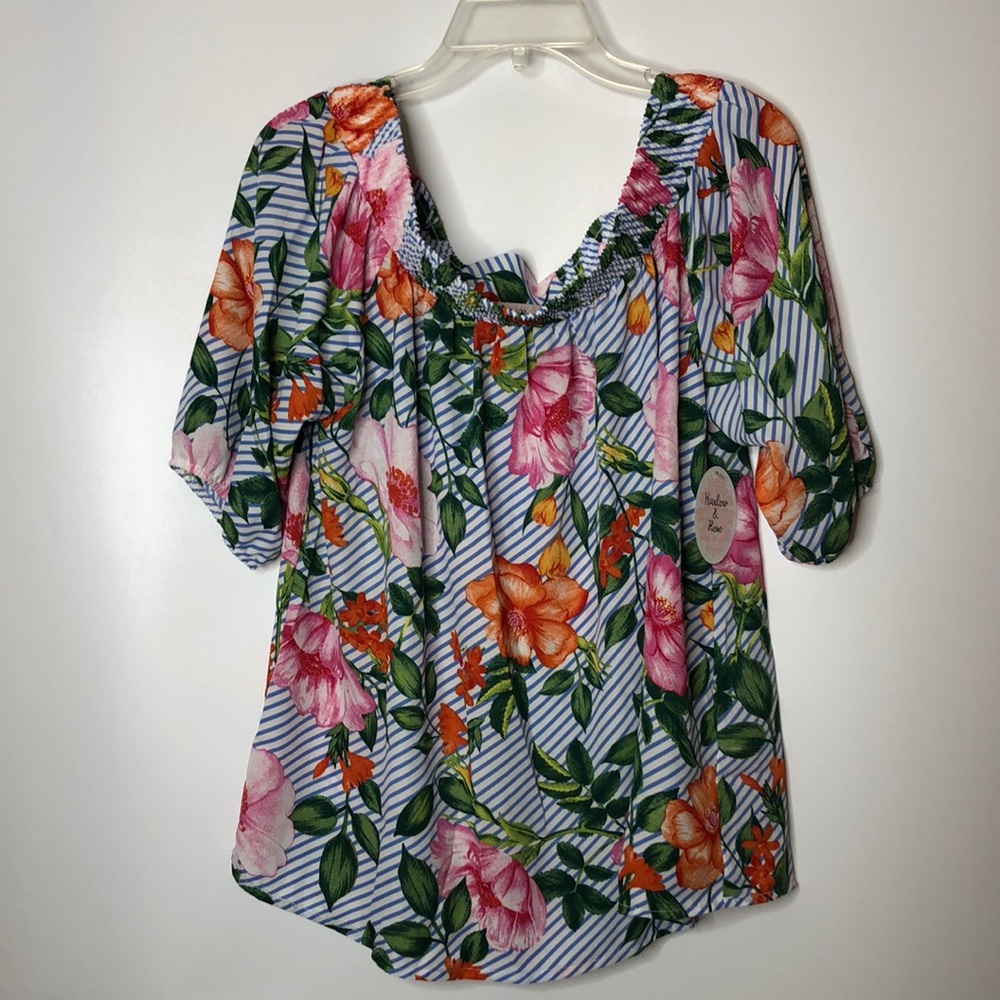 NWT Harlow & Rose Womens Multicolor Floral Off Shoulder Top Blouse L LARGE